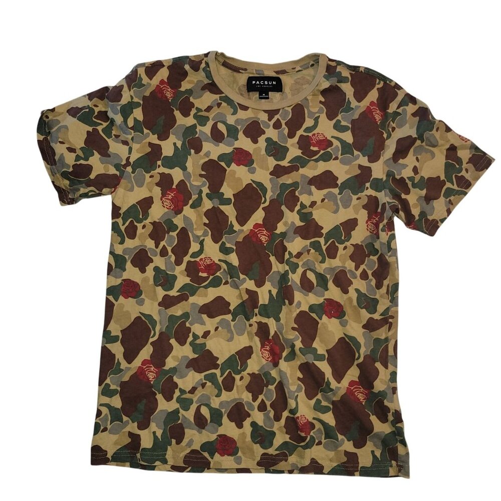 PacSun Mens Camouflage & Rose T-Shirt skater surfer‎ outdoor M